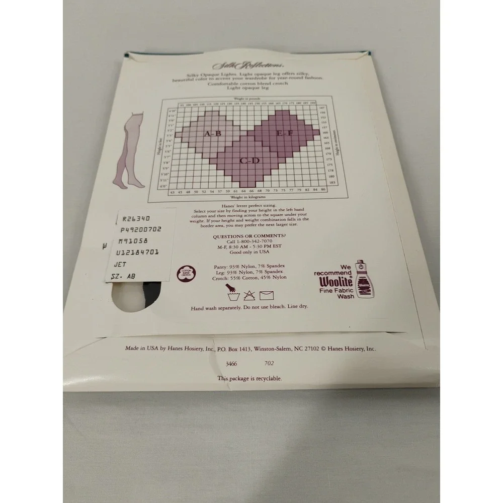 Hanes Silk Reflections‎ Silky Opaque Pantyhose Color Jet Black 702 AB Sandalfoot